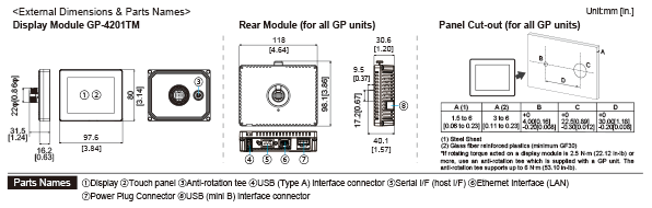 GP4000M Series External Dimensions / Panel Cut-out