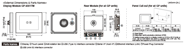 GP4000M Series External Dimensions / Panel Cut-out
