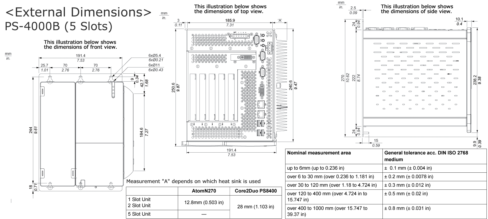 Specification of PS4000B 5 Slots (4 PCI + 1 PCIe) PS4000 Series