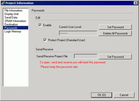 3.5.2 Procedure - Changing the Project Password
